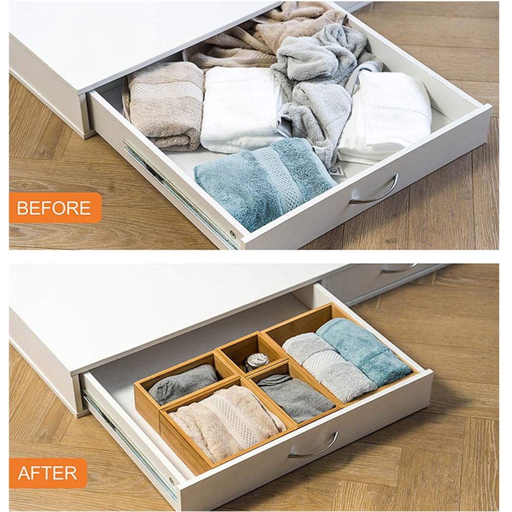 Lawei Set di 5 scatole organizer per cassetti, in bambù, da scrivania, per ufficio, cucina, camera da letto, camera dei bambini, artigianato, cucito