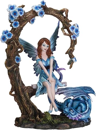 Pacific Giftware FairyTate Fantasy Fairy on The Swing con Dragón Figura decorativa de resina coleccionable