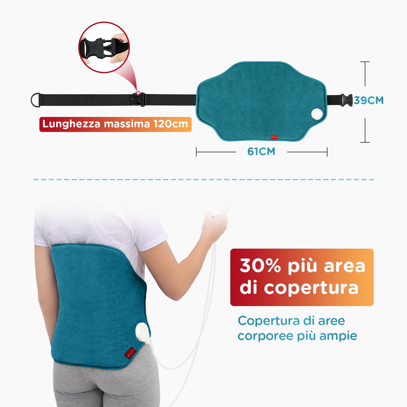 Comfytemp Fascia Riscaldante Schiena Extra Large, 9 Livelli Temperatura, Timer 11, Scalda Schiena Elettrico, 39x61 cm Termoforo Lombare per Schiena e Adome, Lavabile, Regalo (Max: 120 cm)