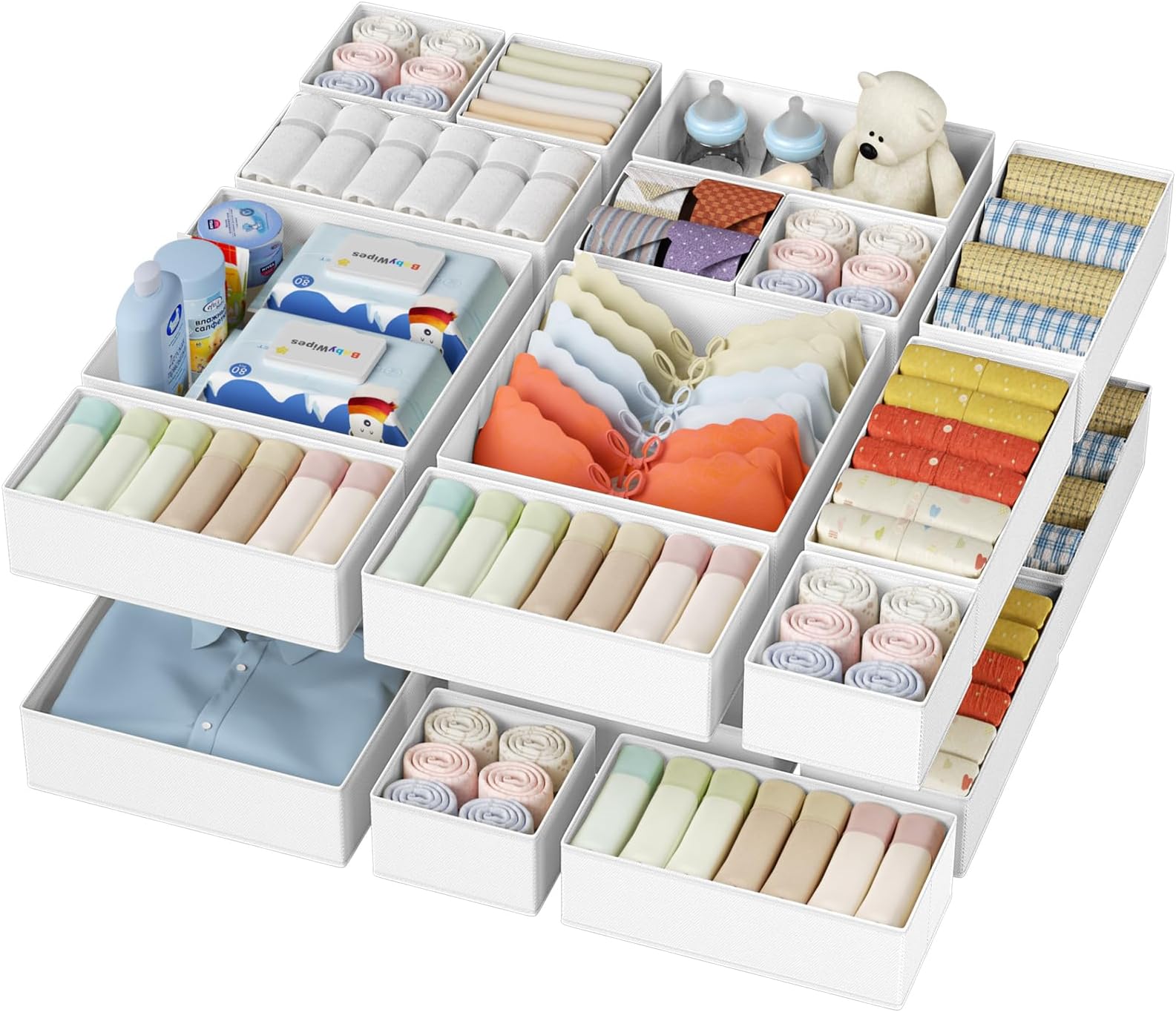 Drawer Organizer Clothes - 20 Pack Closet Drawer Organizer Bins for Baby Clothes Storage, Fabric Dresser Organizer for Nursery Bedroom, Foldable Small Drawer Dividers for Underwear Socks