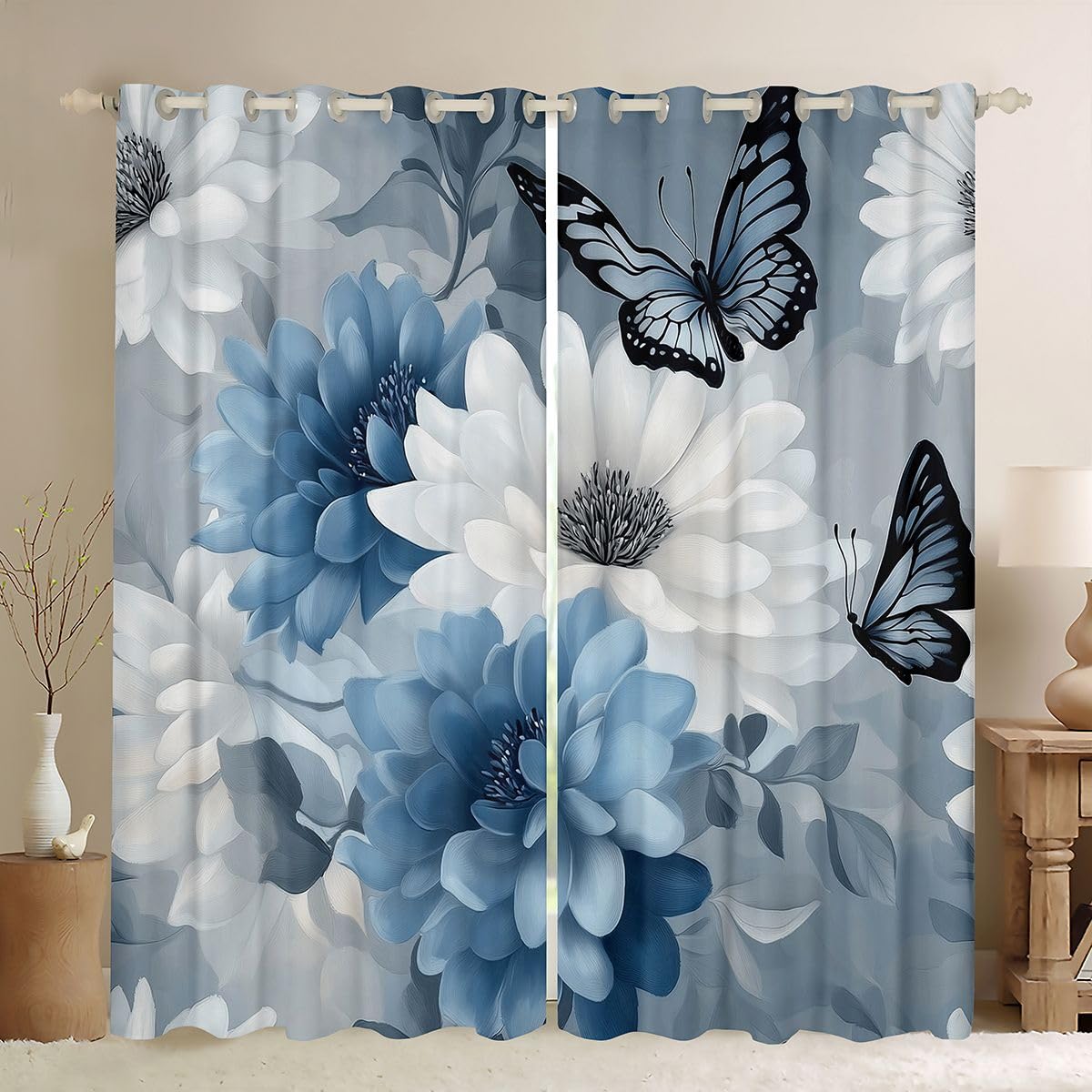 Rideau occultant thermique motif fleurs aquarelle pour obscurité salon