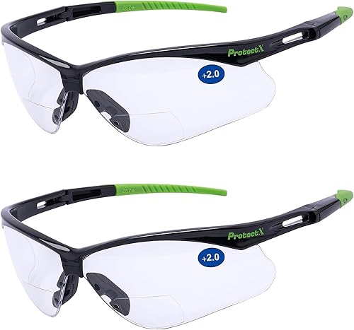 ProtectX Anteojos de seguridad clásicos, lentes antivaho resistentes a los arañazos, gafas protectoras para el trabajo, interiorexterior, ANSI Z87.1