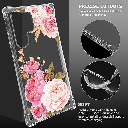 Miniatura 4 de FL-K - Funda transparente floral para Galaxy S23 Ultra 5G para mujeresniñas, bonita funda de teléfono para Samsung Galaxy S23 Ultra, diseño floral,