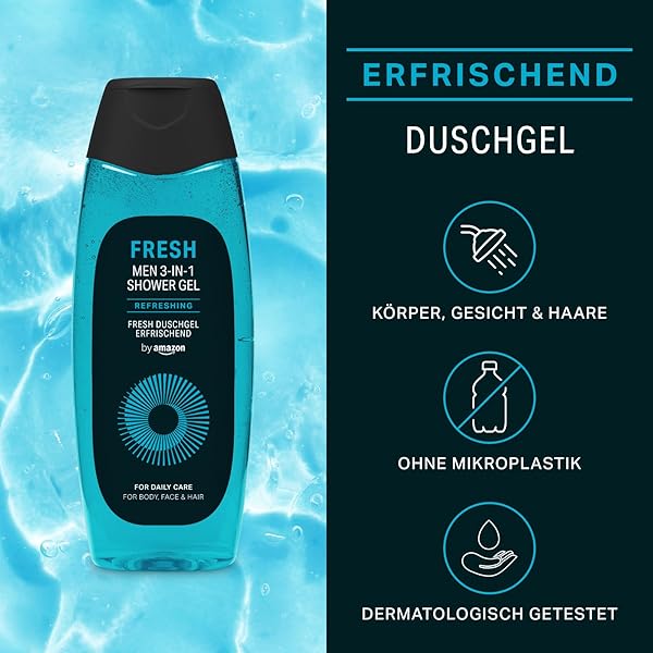by Amazon Fresh 3in1 Duschgel, für Herren, 2 x 500 ml - 3