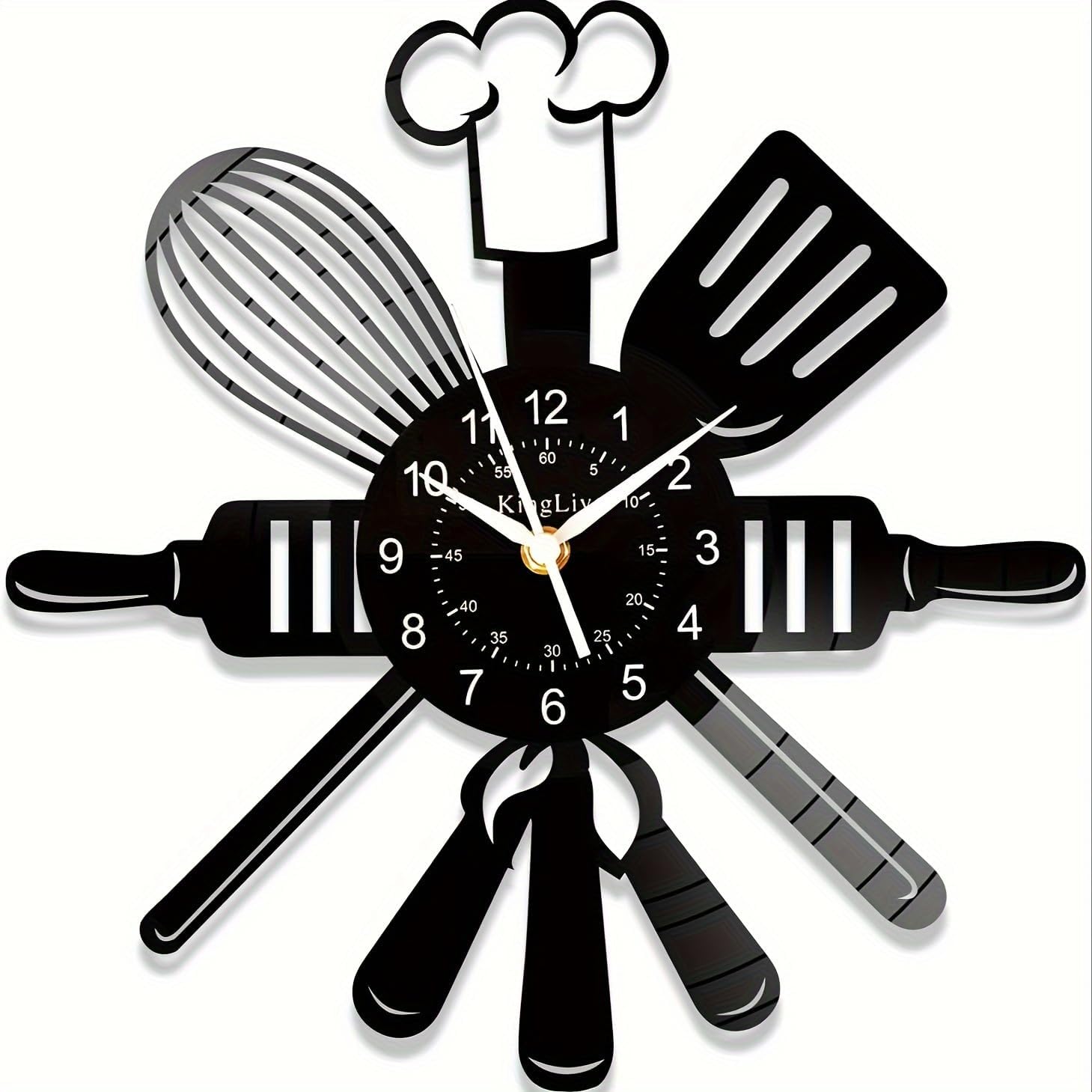 for Kitchen Lovers: 12 Inch Silent Wall Clock, Fun Themed Decor for Holiday Cooking & Family Gatherings, Non-Ticking, Ideal for Kitchen, Dining Room (Black)