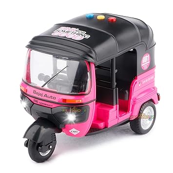 zest 4 toyz Pull Back Vehicles Big Size Auto Rickshaw Plastic with Light & Sound Toy for Girls Boys (Pink)