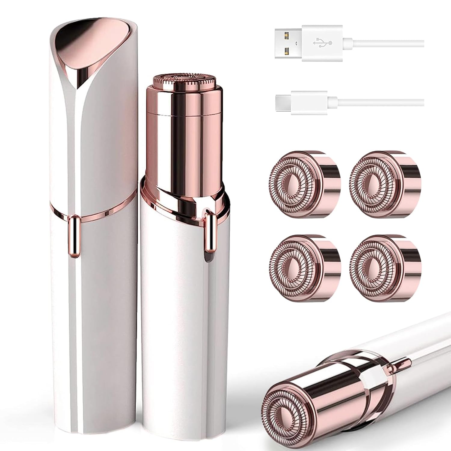 Replacement Heads 4pcs with 1 Women Facial Hair Remover, White Shave