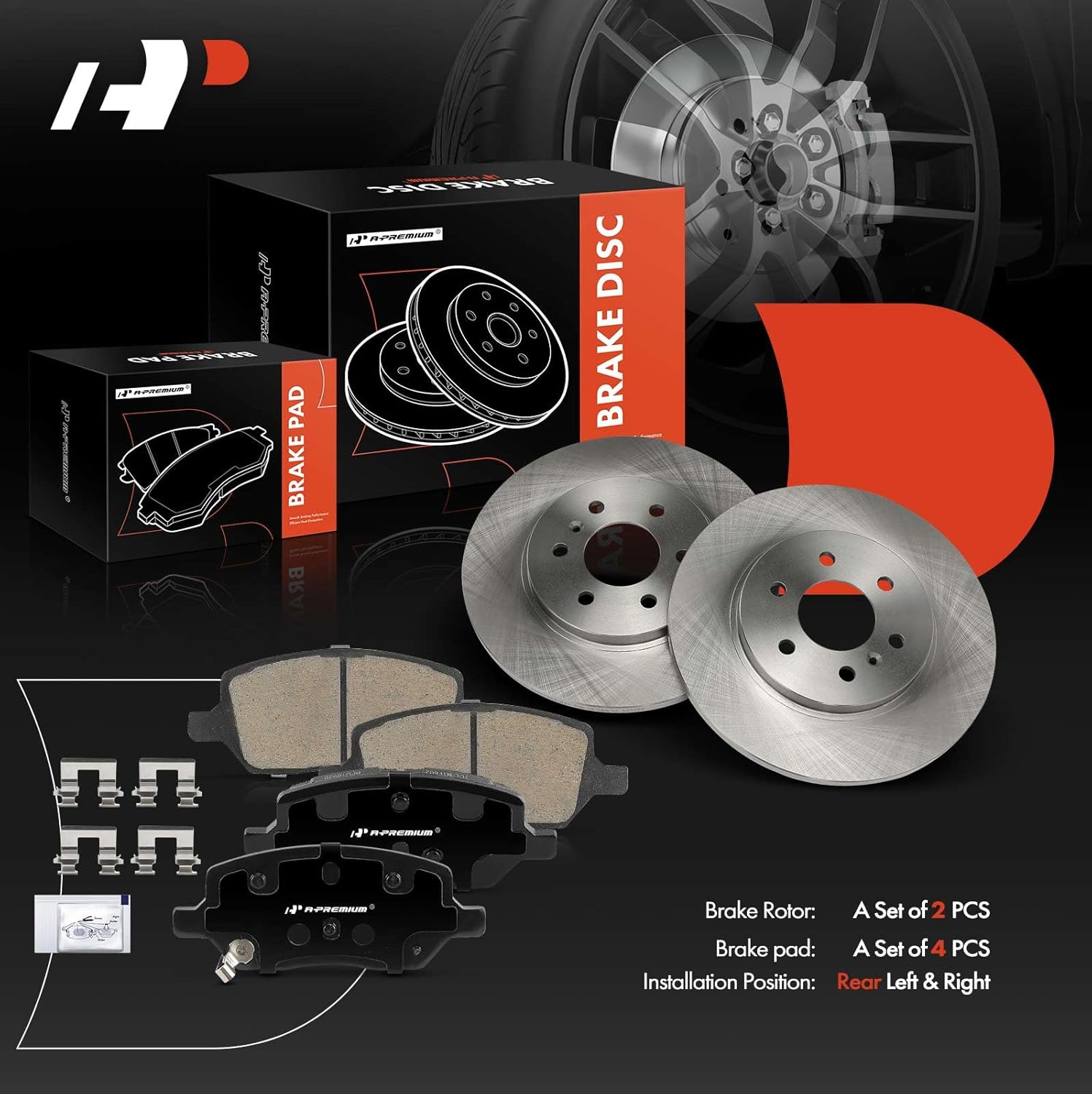 A-Premium 11.81 in (300 mm) Rear Solid Disc Brake Rotors + Ceramic Pads Kit Compatible with Select Chevrolet, Buick, Pontiac and Saturn Models - Uplander 2006, Terraza 2006, Montana, Relay, 6-PC Set