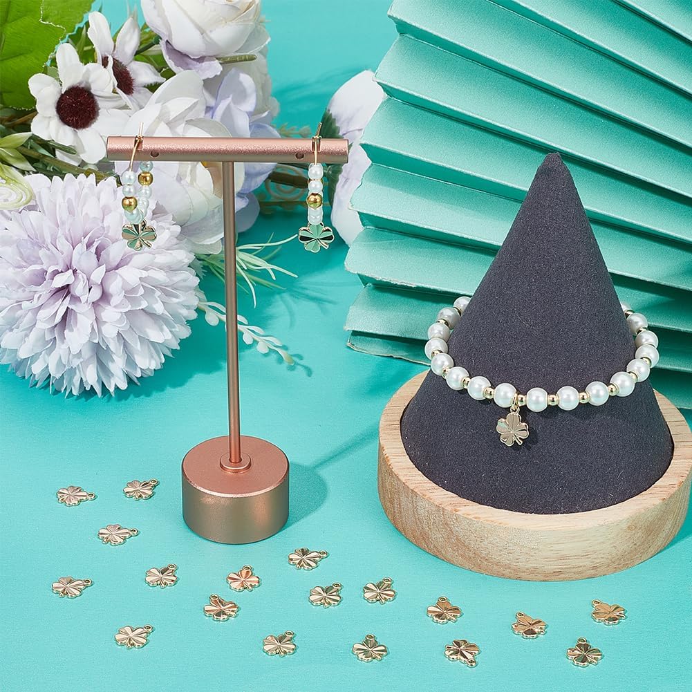 Beebeecraft 1 Box 40Pcs Four Leaf Clover Charm 18K Gold Plated Good Luck Shamrock Charms for Jewelry Making Necklace Bracelet DIY Crafts St. Patrick's