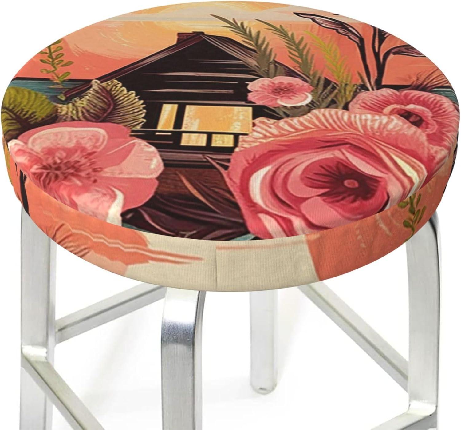 Bar Stool Cover Round Elastic Stool Cushion Covers Home Sweet Home Bar Chair Cover Washable Stool Cushion Slipcover Stretch Stool Seat Covers for 12-14 Inch Chair