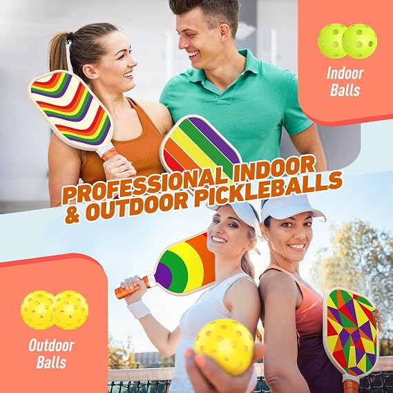 Pickleball Paddles Set of 4, USAPA Approved Premium Wood Pickleball Set with 4 Pickleball Balls and 1 Carry Bag Pickleball Rackets with Ergonomic Cushion Grip for Women Youth