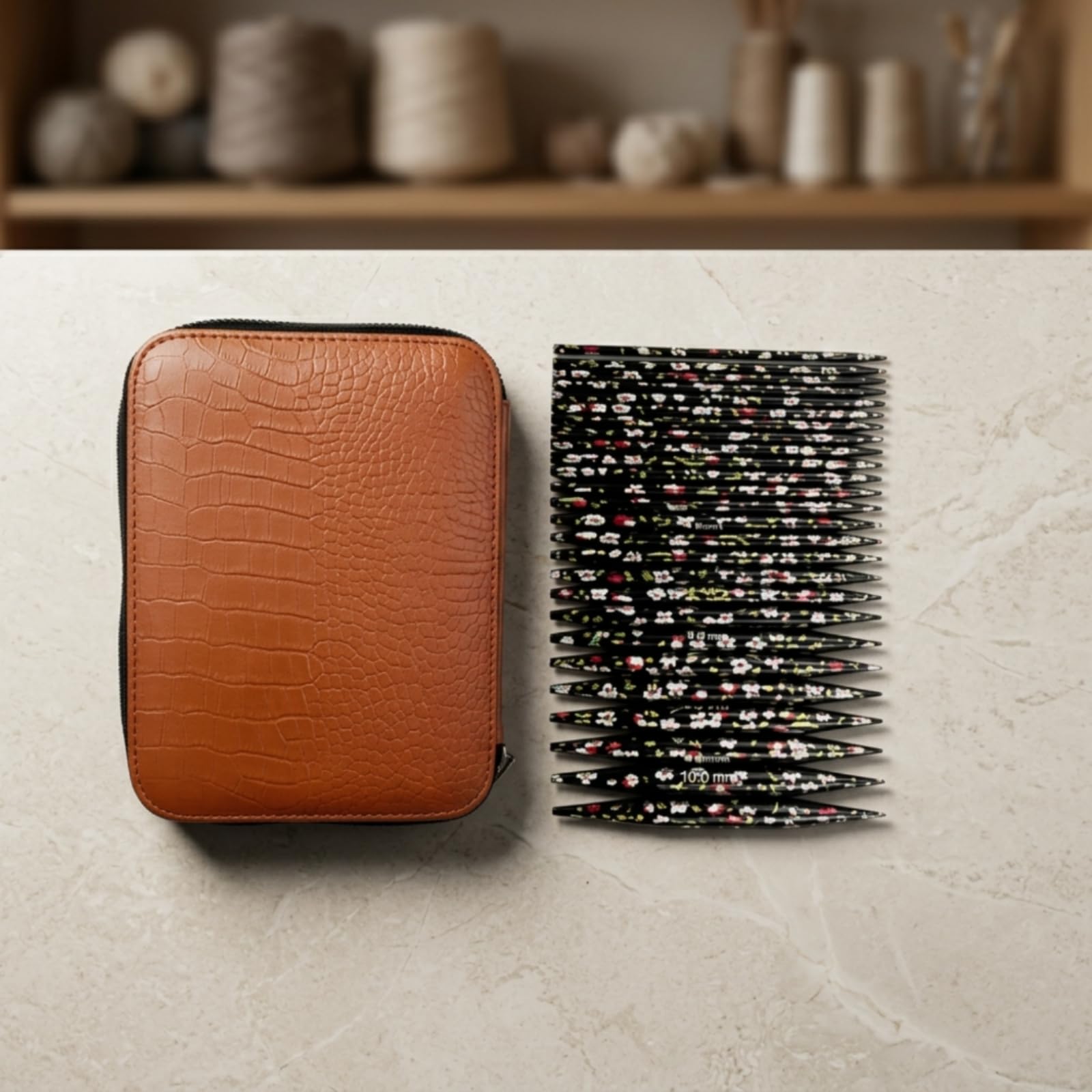 Gancho Industrial Estuche de Tejido Intercambiable Kit con Agujas Cables Conectores Organizador Portátil Interior con Correas Material Alúmina y Cuero PU Adecuado para Artesanía en Casa Salidas