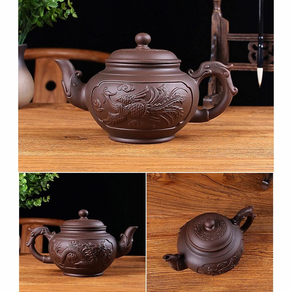Bote de Arcilla Púrpura Yixing tetera de arcilla púrpura de seis piezas tetera taza de té de taza de té kung fu juego exquisito patrón hecho a mano tetera doméstica Teteras (Color : Brown)