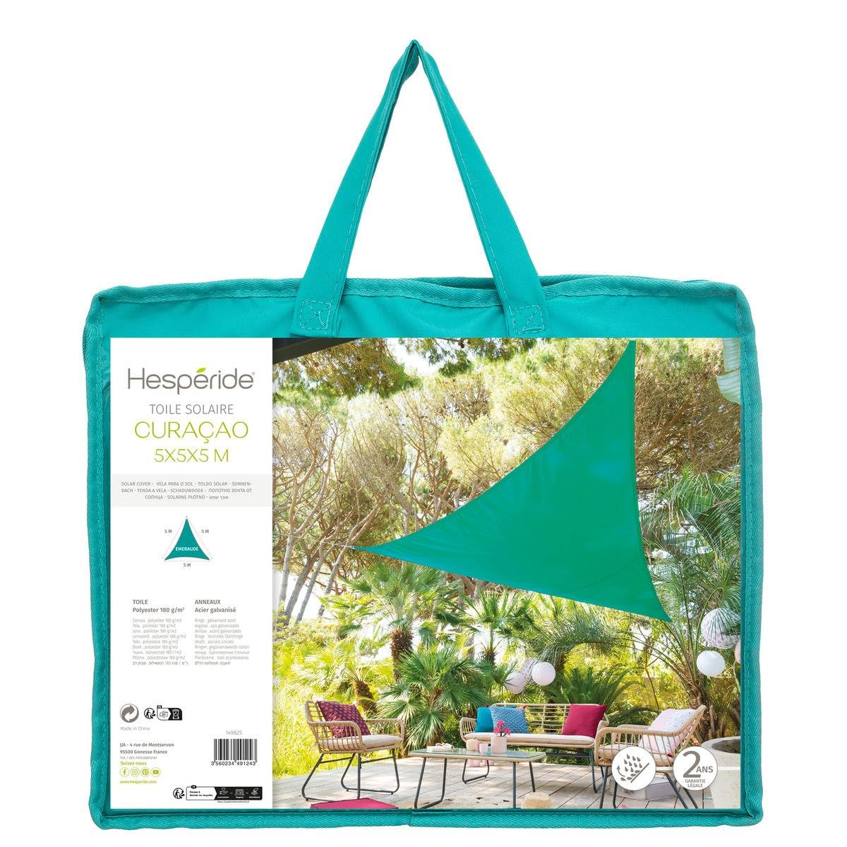 Voile d'ombrage Triangulaire 5 x 5 x 5 m Curacao - Emeraude