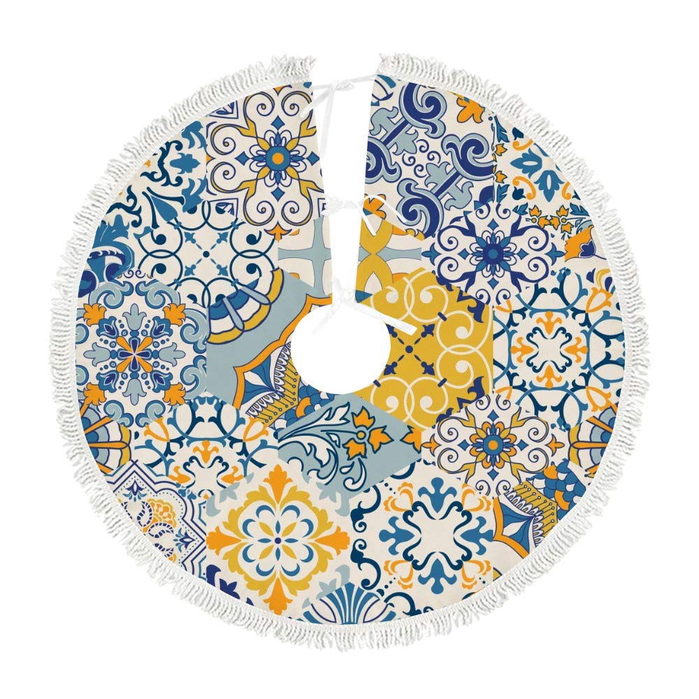 Tapis de sapin de Noël artisanal en peluche courte 91cm motif arabesque