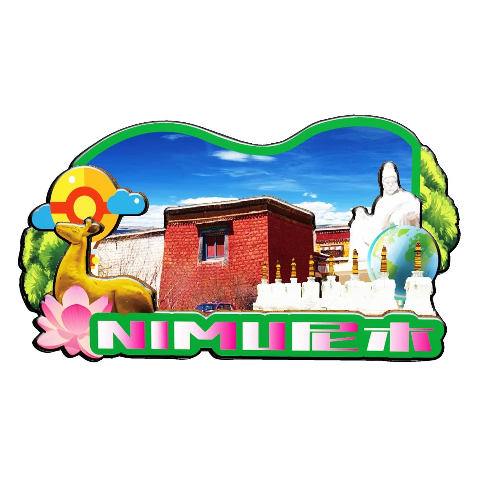 OrlybarNimu Xizang China Magnet Fridge Magnet Wooden 3D Landmarks Travel Collectible Souvenirs Decoration Handmade -1520