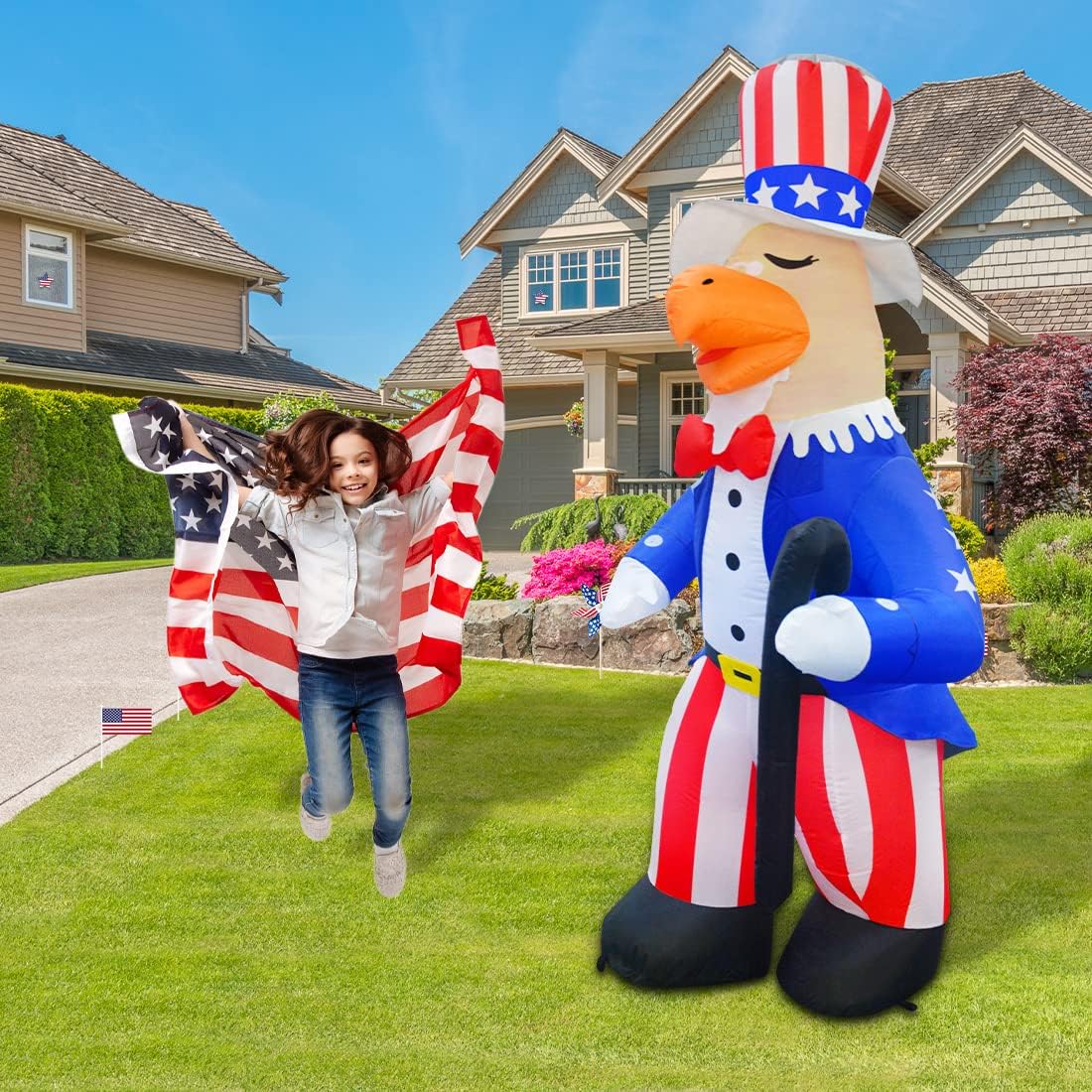 COMIN Independence Day July 4th Inflatable 6.5FT Gentleman Eagle with Built-in LEDs Blow Up Yard Decoration for Holiday Party Indoor Outdoor Yard Garden Lawn