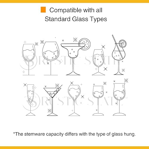 Miniatura 7 de Rustic State Vigo - Soporte ajustable de madera para debajo del gabinete para copas de vino, 4 estantes para colgar copas de vino, organizador de