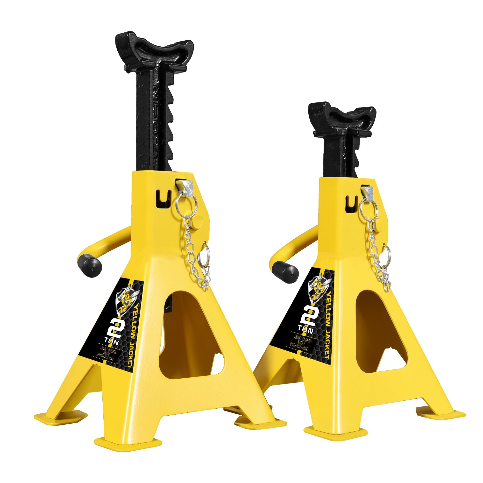 YELLOW JACKET2 Ton Jack Stands with Double Locking and Large Foot Base for Lifting Car, Heavy Duty Steel, 4,400 lb Capacity, Yellow, 1 Pair