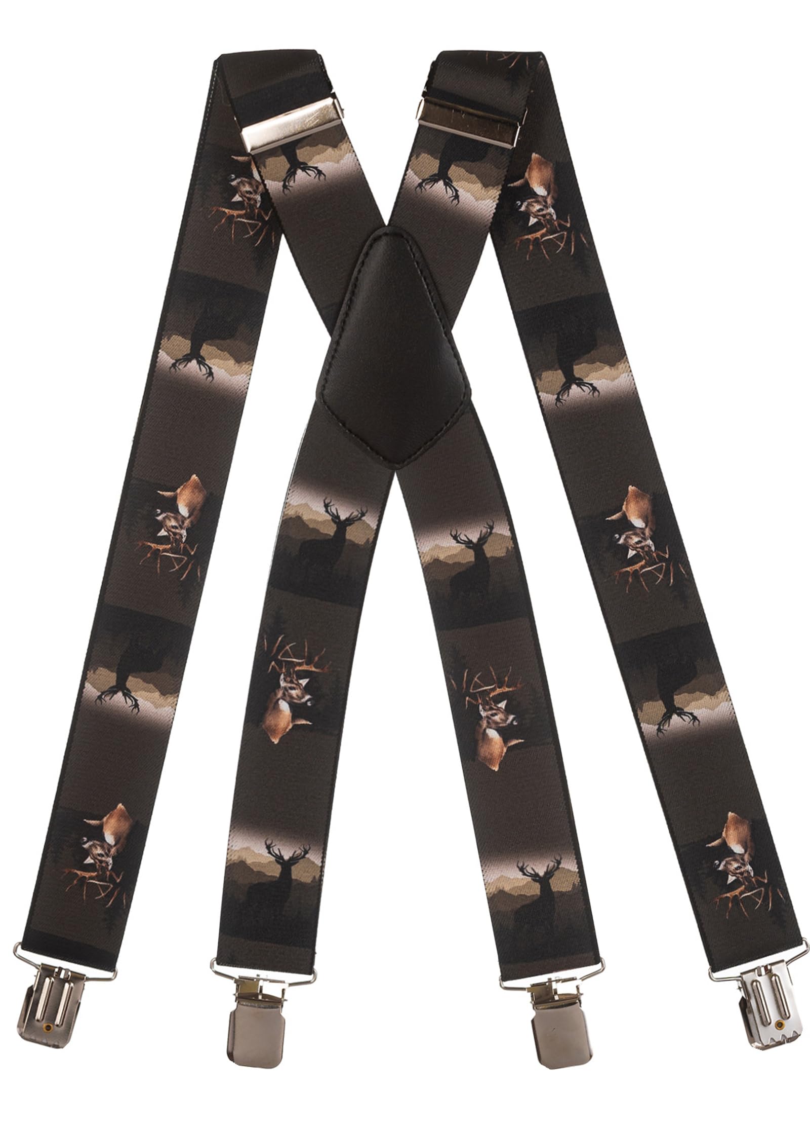 Olata Men's Heavy Duty Printed X-Shape Braces/Suspenders, 4cm - Stag
