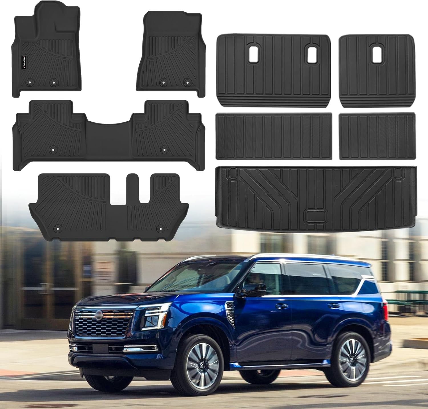 All Weather Car Floor Mats Cargo Liner with Backrest Mat for 2025 2026 Nissan Armada/Infiniti QX80 8 Seats, TPE Rubber Liners Full Set Automotive Mats for 2025 2026 Nissan Armada Accessories Floor Mats Cargo Liner for 2025 Nissan Armada