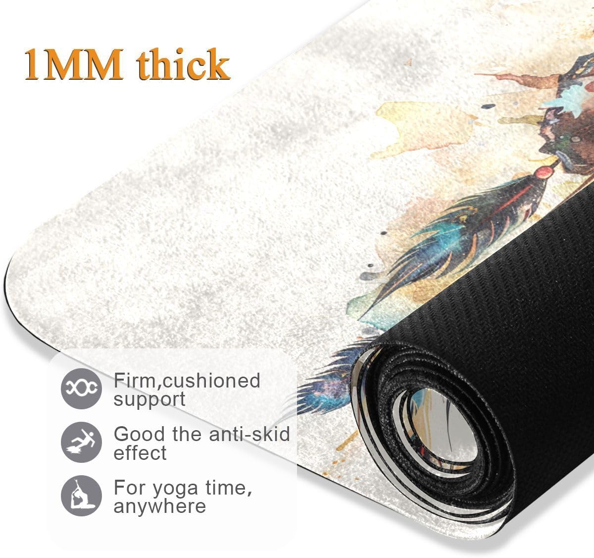 ALAZA Ethnic Dreamcatcher and Butterfly Yoga Mat Non Slip Fitness Exercise Mat, Workout Mat for Yoga, Pilates and Floor Exercises