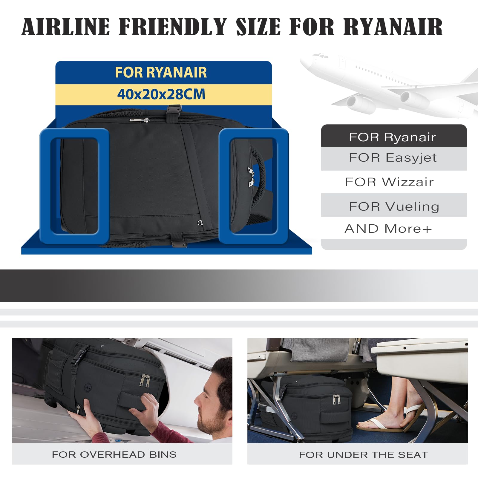 Hayayu Zaino Per Ryanair 40x20x25 Zaino Da Viaggio Aereo Bagaglio A Mano 40x20x25 Per Ryanair Borsa Da Viaggio Piccolo Bagaglio A Mano 40x30x20 Zaini Casual 20l Con Tasche Antifurto