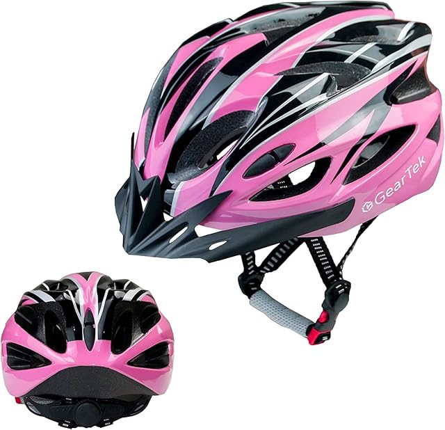 GearTek Bicycle Helmet With Sun Visor, Lightweight Adjustable Cycle Helmet Adult, Safety Mountain Bike Helmet Men Womens Ladies Unisex, MTB BMX Skateboard Scooter Cycling