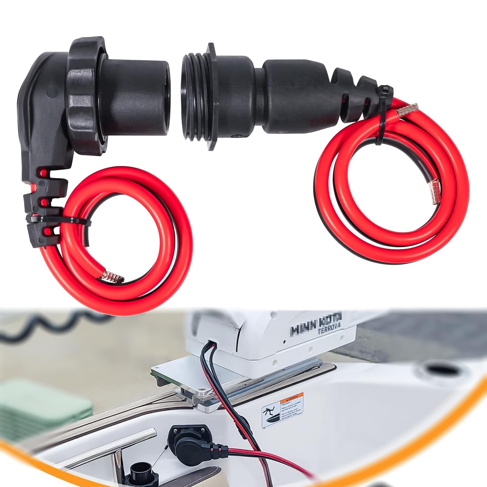 MKR-28 - Connettore e presa motore compatibile con trolling, 60 A, 48 V, sistema impermeabile per acqua dolce e salata, ricambio per Minn Kota 1865120 MKR-26 MKR-25 MKR-24 MKR-18, con supporto