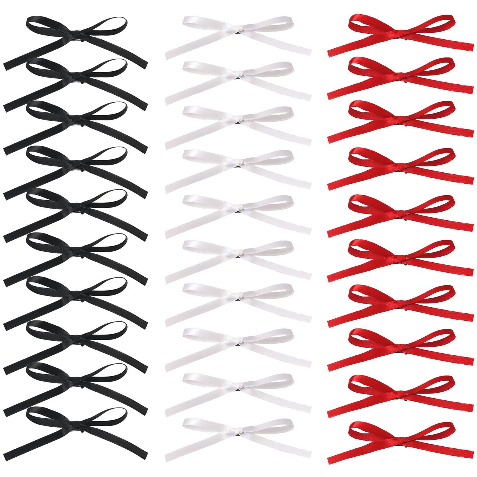 XFYUZR Bow Hair Clips, Long Tail Ribbon Hair Clips for Women, Black White Red Satin Hair Bow Tassel Barrettes, Bowknot Accessories for Girls Teens