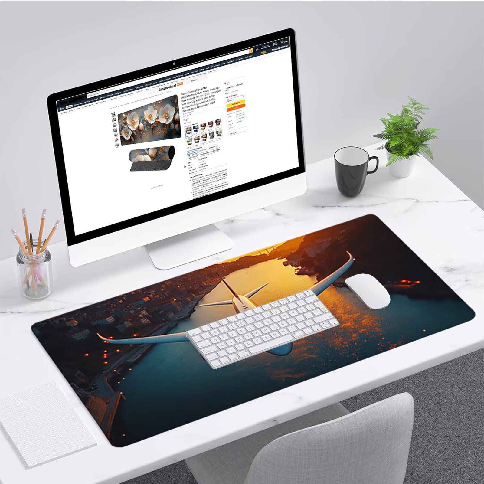 Aereo Tappetino Mouse XXL, Tappetino Scrivania Grande 1200x600x3mm Costiero, Sottomano Scrivania con Bordi Cuciti, Mouse Pad con Base in Gomma Antiscivolo, Gaming Accessori, per Ufficio, Laptop D-8905