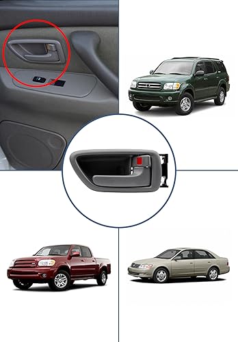 Vista 8 de Manijas de puerta interiores con bisel (par), color gris, compatible con Toyota Avalon Sequoia Tundra 2000-2007 (solo cabinas de tripulación)