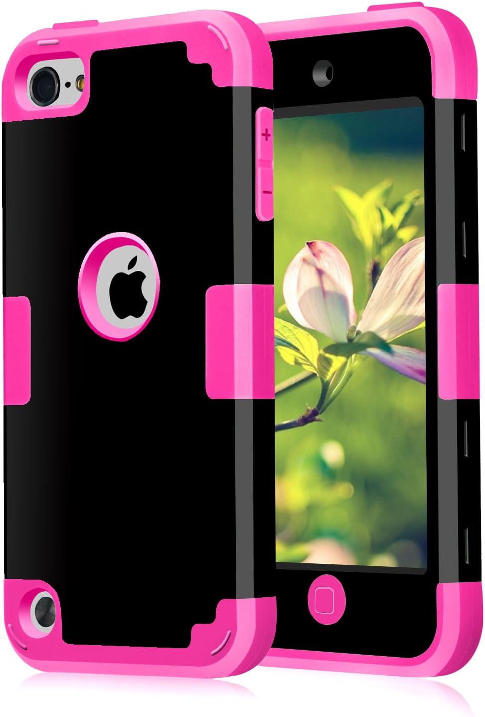 مورد برای iPod Touch 5 Case for iPod Touch 6 Case، Dual 3 in 1 Case PC Hard Silicone Shockproof Heavy Duty High Armour Cover Cover Cover Case Case for iPod Touch 5 Generation 6th (Black black صورتی)