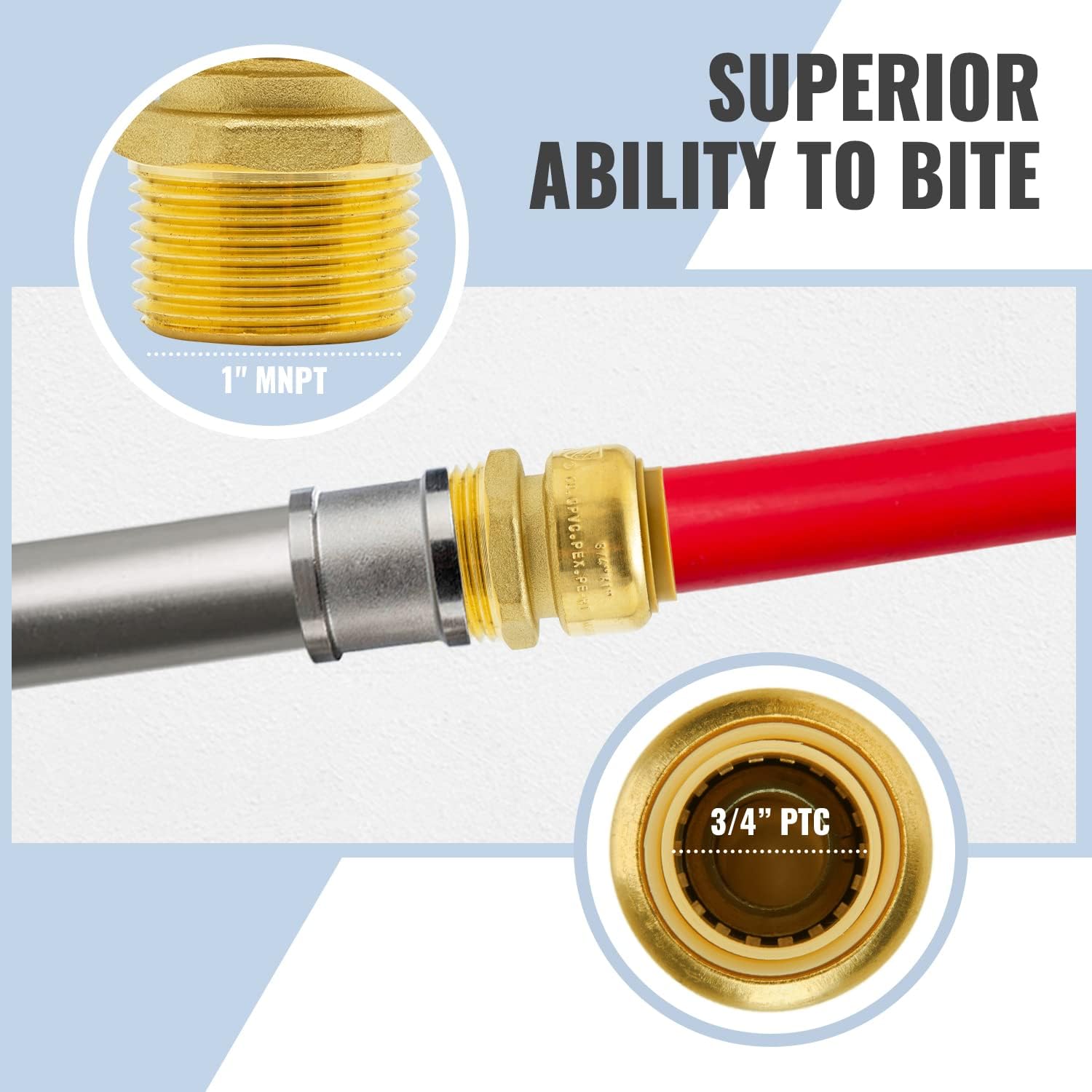SUNGATOR 3/4 Inch x 1 Inch Male NPT Adapter, No Lead Brass Push-to-Connect Plumbing Fittings to Connect PEX, Copper, CPVC, With A Disconnect Clip and A Sealing Tape, Pack of 6