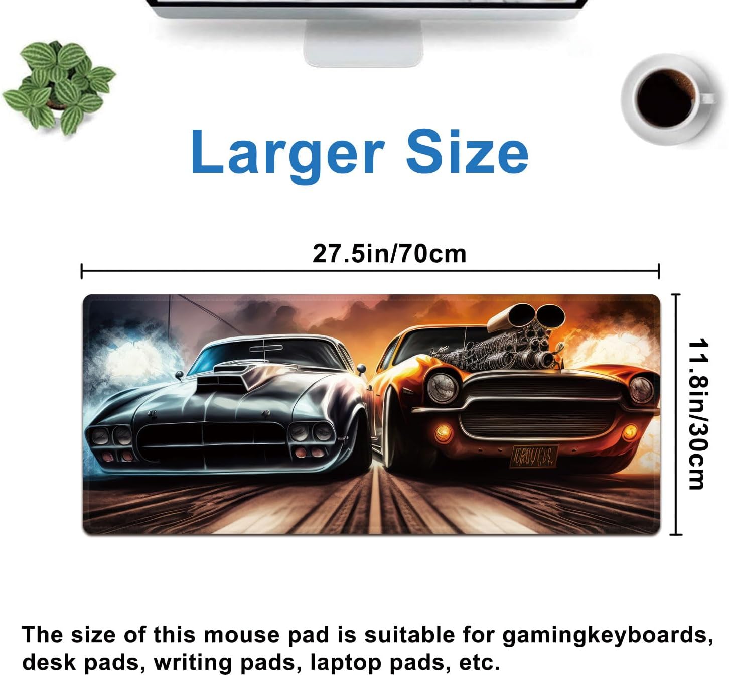 Car Gaming Mouse Pad, 3D Racing Sports Game Large Extended Desk Mat 27.5x11.8 inches with Non-Slip Base & Stitched Edges, Waterproof Desk Mat for Office, Home, Laptop, Computer Keyboard - Image 4