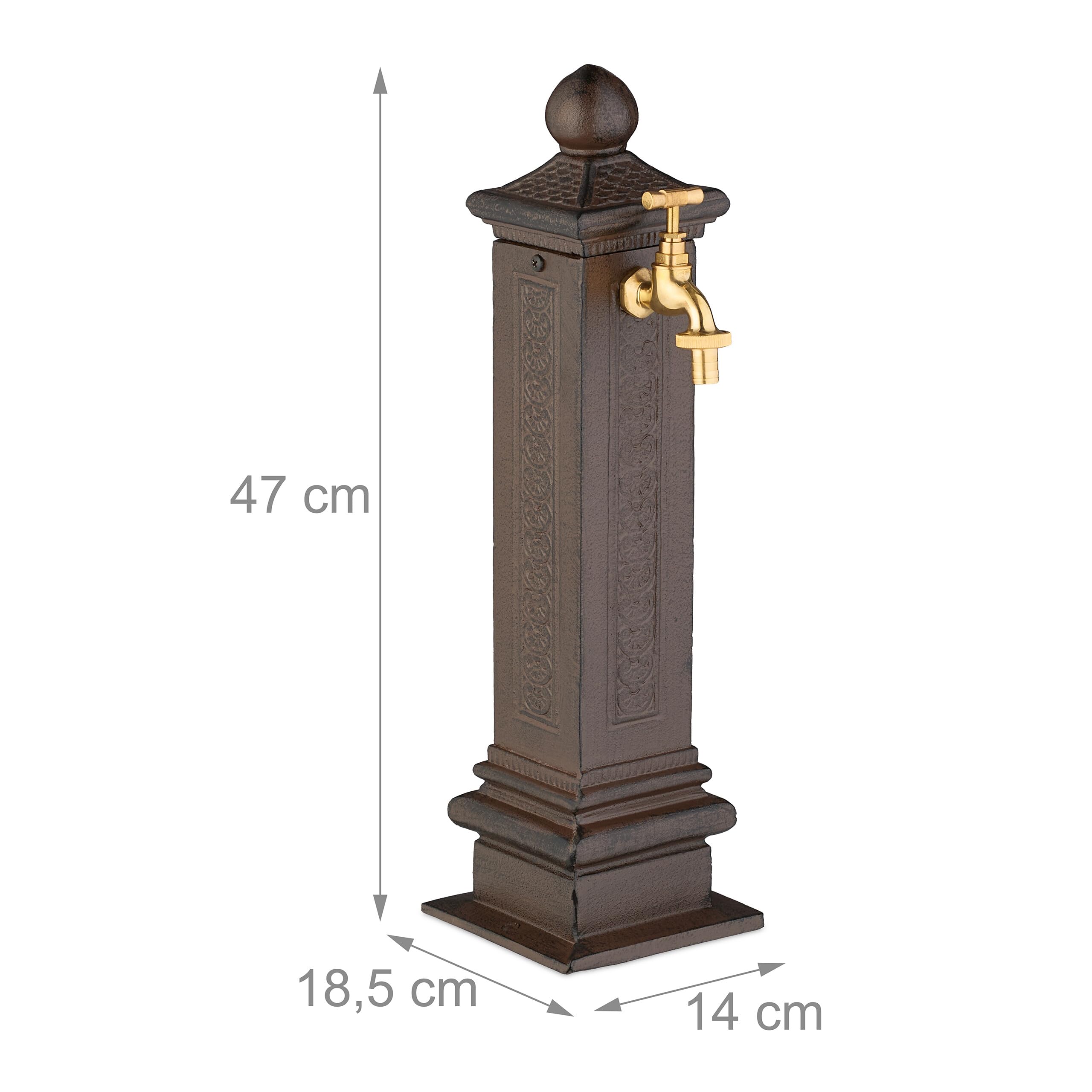 Relaxdays Fontaine extérieure pour Le Jardin ou la terrasse, Robinet, Design Antique, HLP 47 x 14 x 18,5 cm, Marron