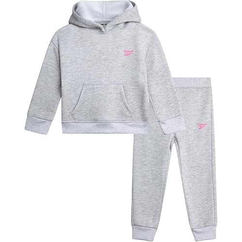 Reebok Toddler Girls Sweatsuit Set - 2 Piece Performance Fleece Hooded Sweatshirt and Jogger Sweatpants for Girls