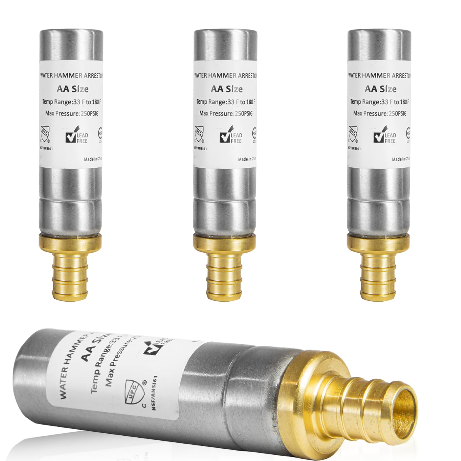 GUOFIS Water Hammer Arrestor,1/2Inch Straight Stainless Steel Water Arrestor,F1807 PEX Crimp Connection(4PACK,Stainless Steel Arrestor)(HAMMER002-4Pack)