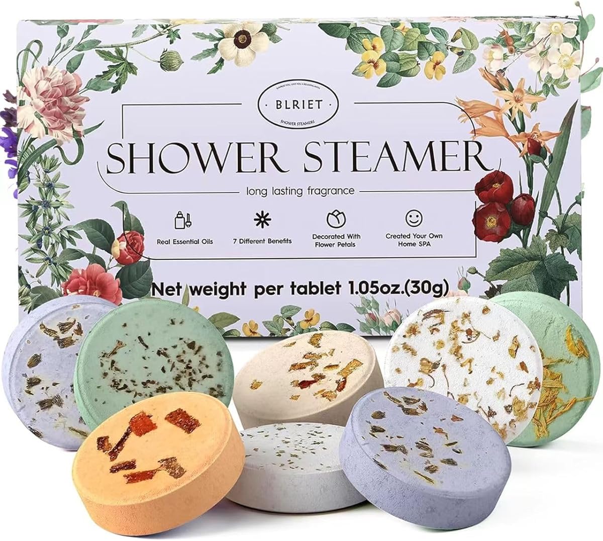 Shower Steamers Aromatherapy BLRIET 8 Pack Gifts for Women Stocking Stuffers Birthday Christmas White Elephant Gifts for Adults Her Mom Him Home Spa Gym Natural Essential Oil Travel Essentials