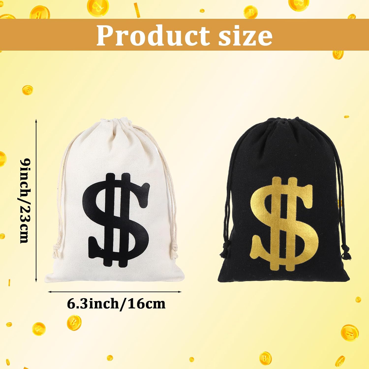 Tobeelec 24 Pcs Canvas Money Bags for Coins, Canvas Drawstring Money Bags Bulk Set, 5.9 x 7.9 InchesMoney Bag Costume Prop with Dollar Sign for Bank Robber Pirate Cowboy Cosplay Party Favors