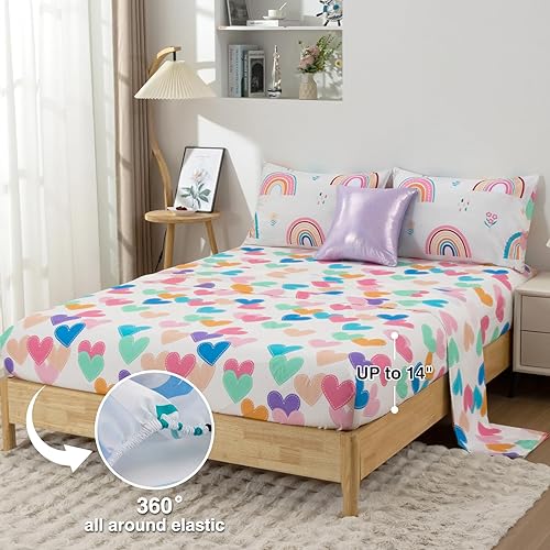 Miniatura 4 de A Nice Night Juego de edredón arcoíris para niñas, tamaño individual, 6 piezas, ropa de cama en una bolsa, de poliéster suave, con diseño floral,