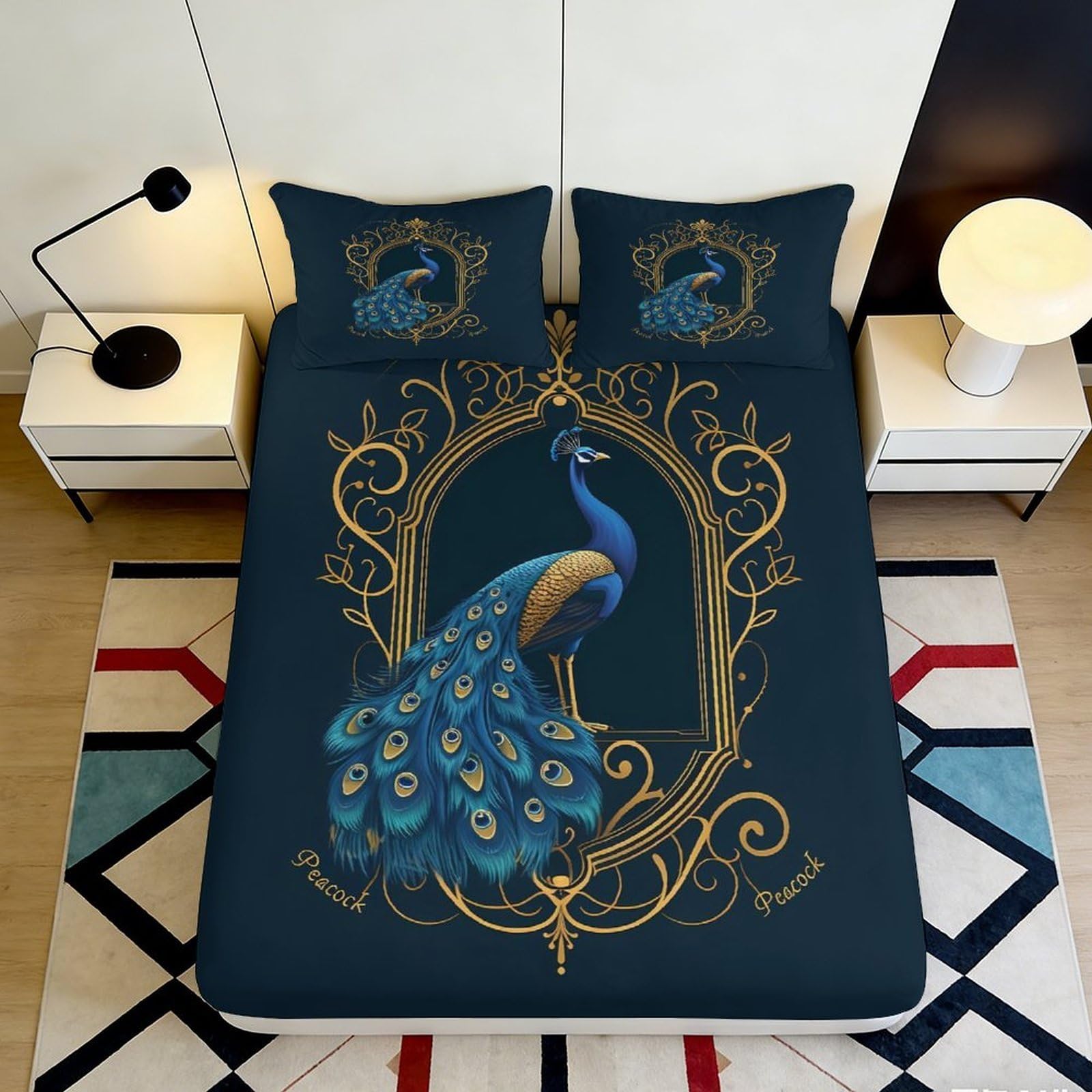 Kzqjxnhpcr Style-9 3D Printed Peacock Fitted Sheet Microfiber Deep Pocket Bedroom Set Non-Slip Peacock Mattress Fitted Cover For Adults 90X200x25cm 90X200x25cm