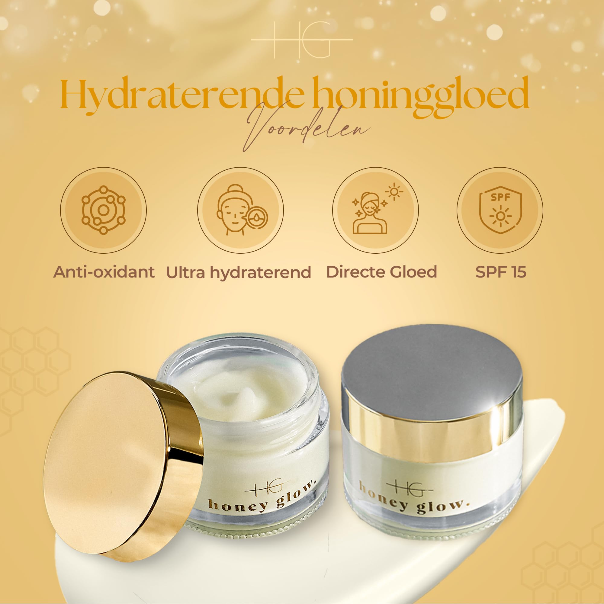 Honey Glow Duo Ultra nawilżający krem do twarzy z ceramidami i miodem, SPF 15 (2 x 50 ml) – lekki krem na dzień z niacynamidem, kwasem hialuronowym i przeciwutleniaczami