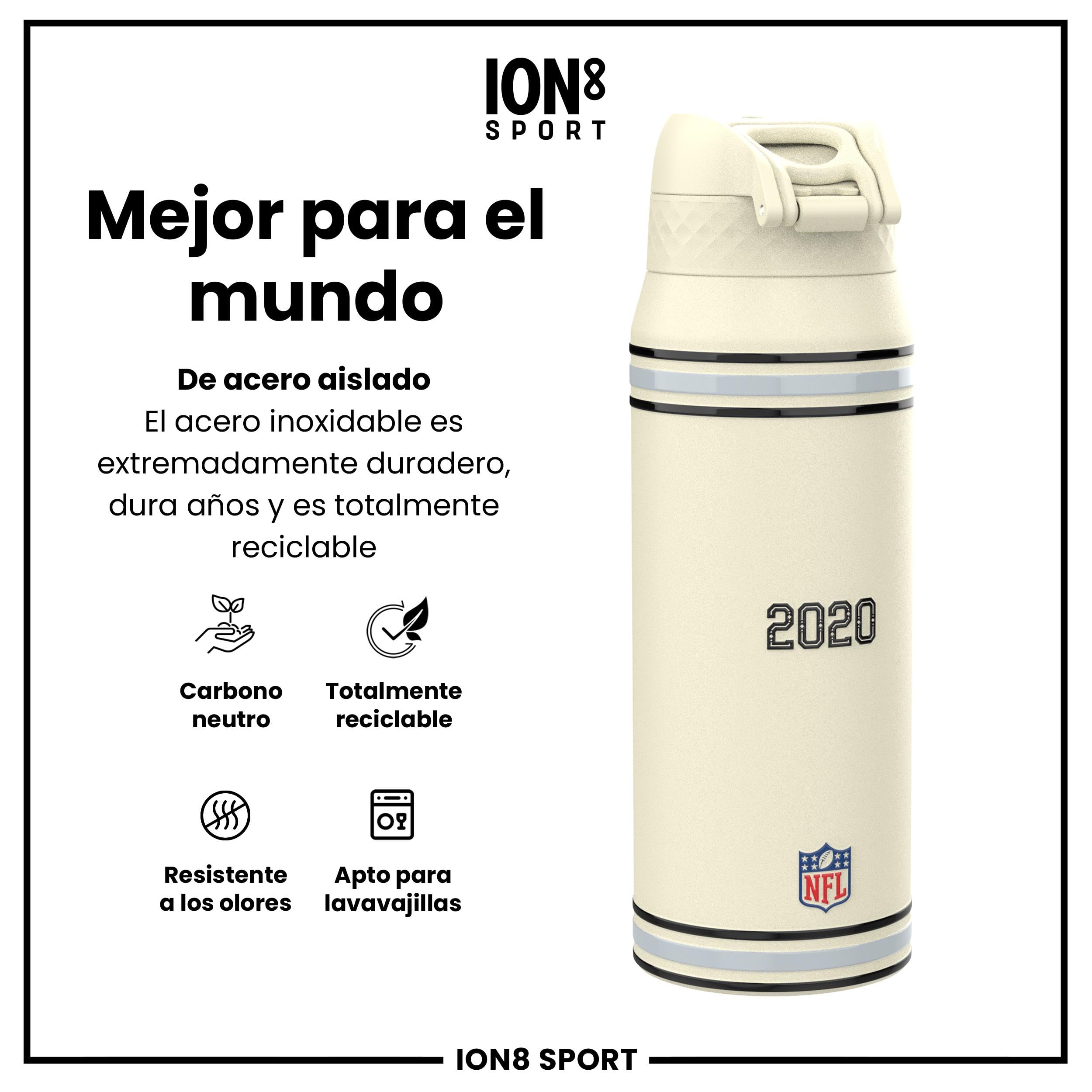 ion8 NFL Botella a Prueba de Fugas, Fácil de Abrir, Cerradura Segura, Asa de Transporte, Aptas para Lavavajillas, Acero Inoxidable, Ideal para Deportes