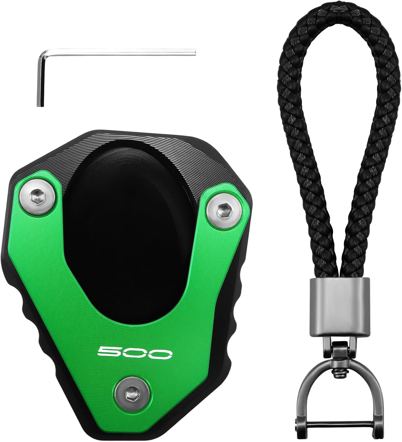 For Kawasaki Z500 Ninja500 SE NINJA 500 ABS Eliminator 500 2024 2025 Kickstand Base Plate Motorcycle Stand Pad and Keychain Set(Green)