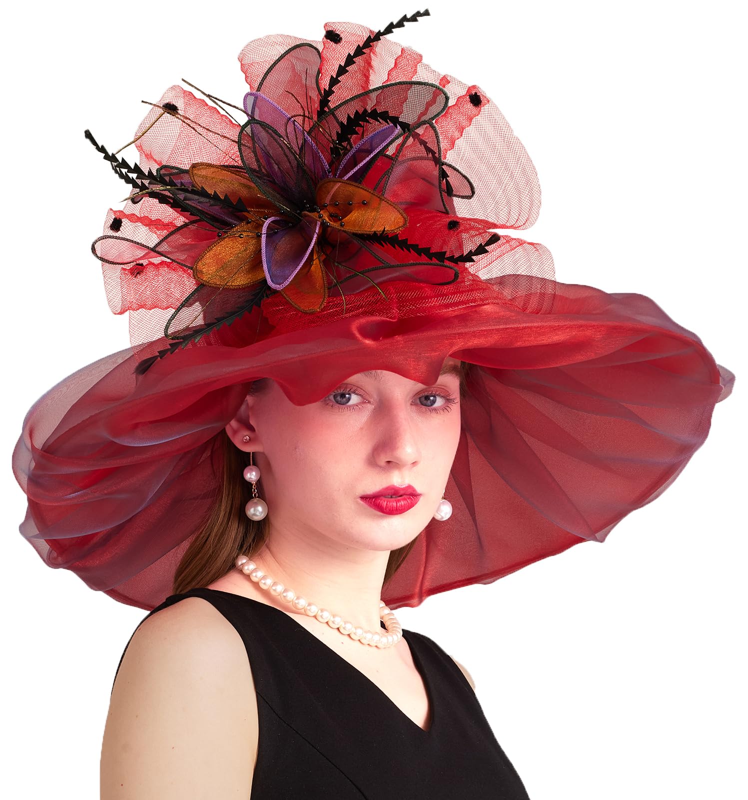 ORIDOOR Women Organza Fascinator Church Derby Hat Floral Tea Party Wedding Hat