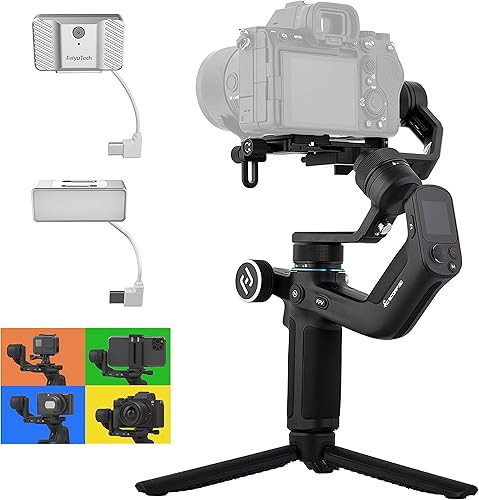 Feiyu SCORP Mini + módulo de seguimiento y luz de llenado, estabilizador de cardán para cámara, Gopro y Smartphone, estabilizador de video portátil