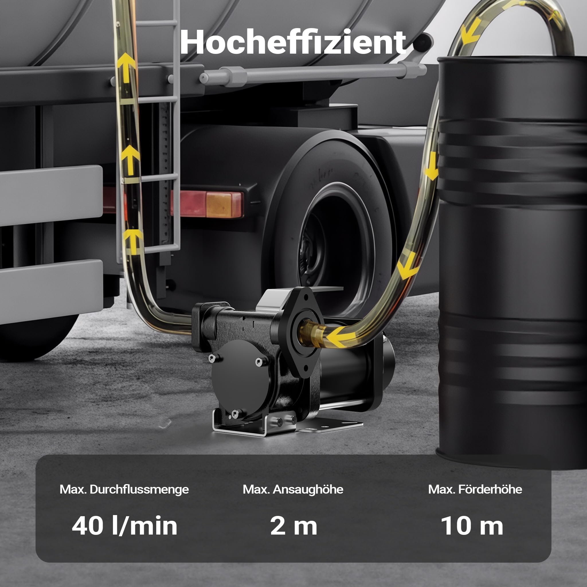Wiltec Transferpumpe 12 V, 180 W Kraftstoffpumpe 40 l/min, Förderpumpe für Diesel/Benzin, Kraftstoffförderpumpe 4200 U/min