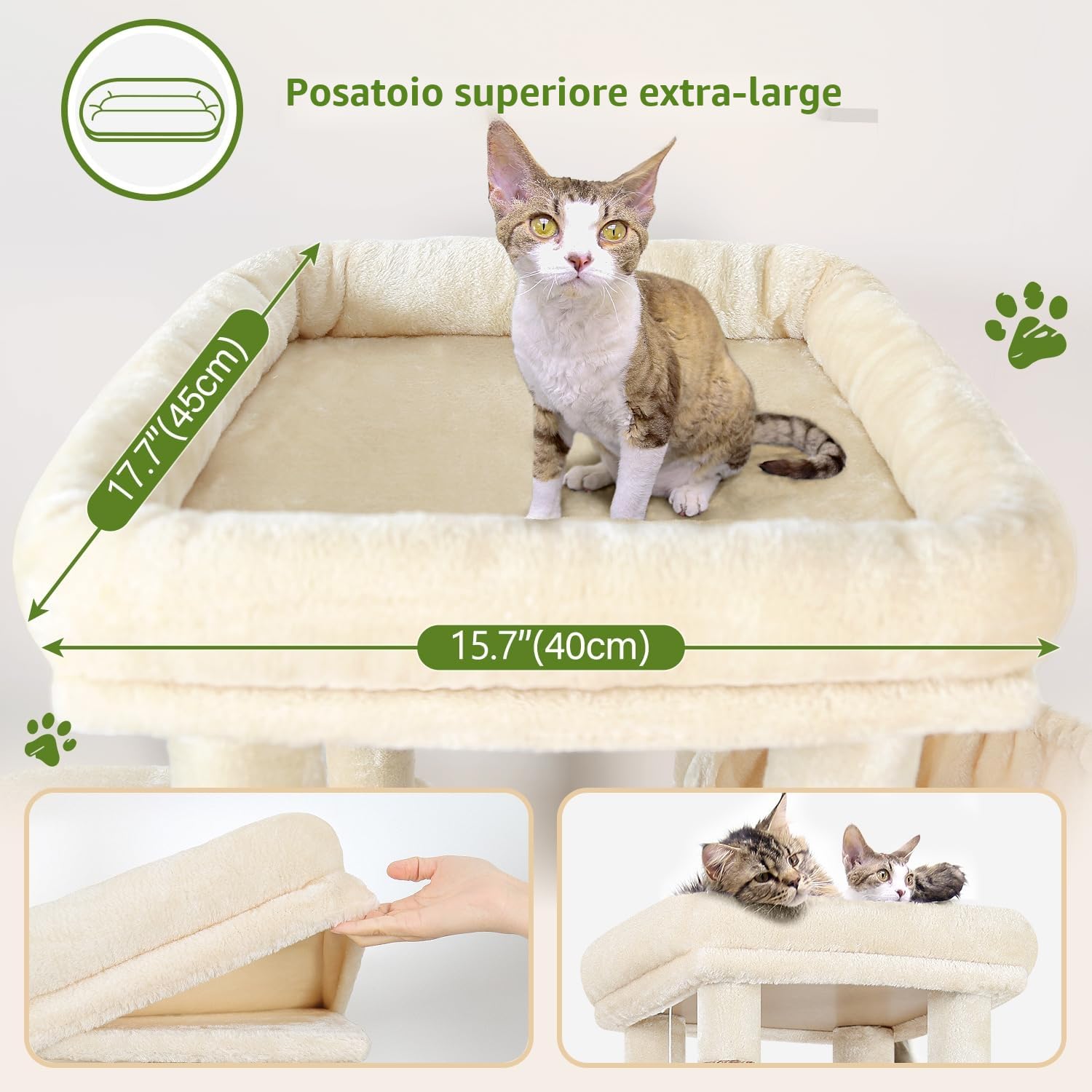 Globlazer Tiragraffi Beige per Gatti Grandi Maine Coon con 2 Extra-large Grotte 45 * 40 * 35, Piattaforma Imbottiti, Pali in Sisal, Stabile Albero Gatti 156 cm per Grandi Gatto Adulti (F61, Beige)