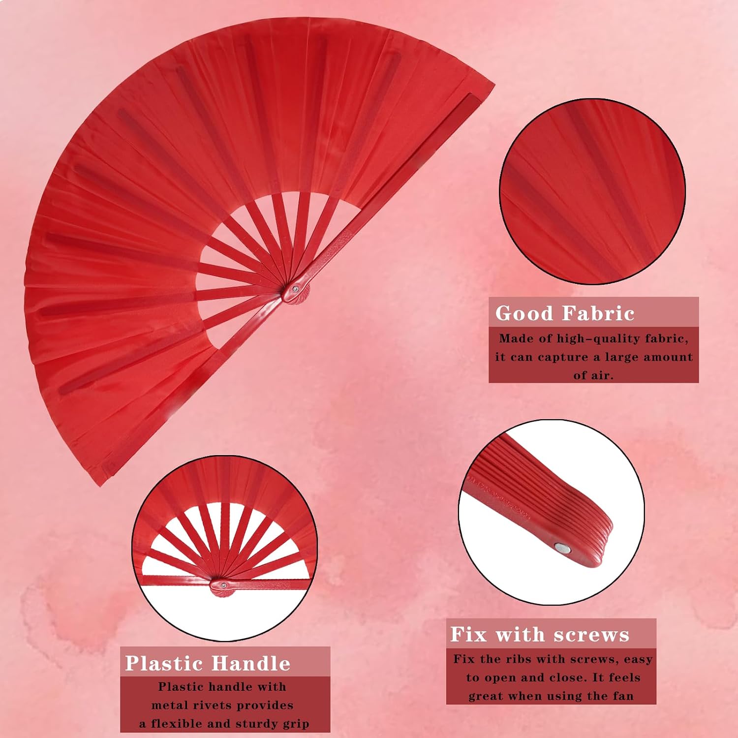 dmjuncong 13inch Large Folding Hand Rave Fan,Clack Handheld Popping Fan Clacking Fans for Line Dancing,Music Festivals,Carnival,Wedding,Home Decoration and Cooling in Various Occasions. (Red)